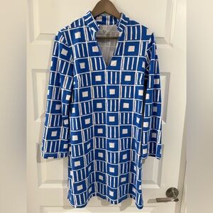 MAHI GOLD Blue and White Long Sleeve Dress